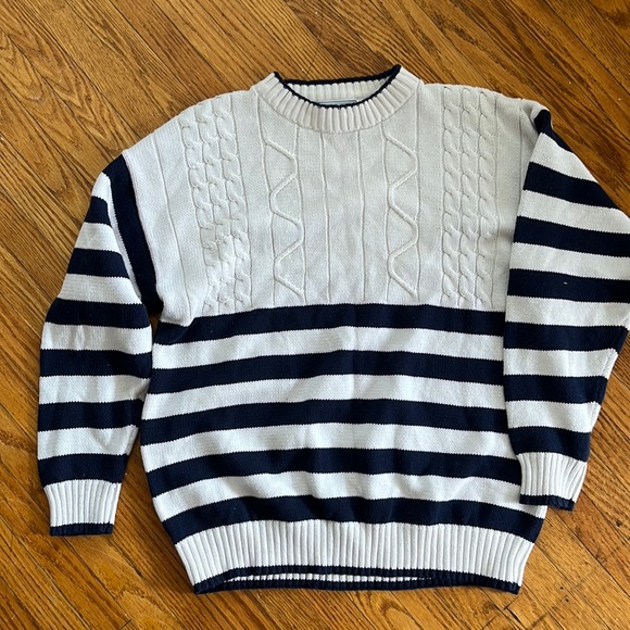 Navy and cream striped sweater - Picture 1 of 3
